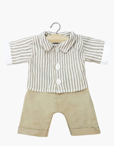 minikane-x-delage-vetements-poupees_gordis-34-37cm-ensemble-chemise-Robert-rayee-beige-blanc-avec-pantalon-Edmond-en-gabardine-beige