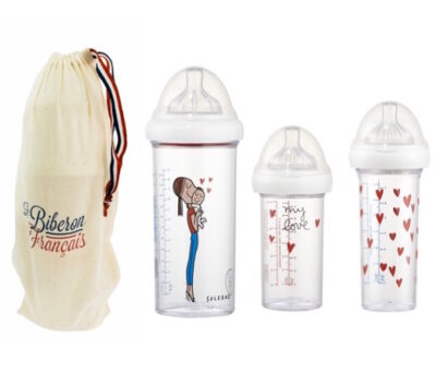 Le-Biberon-Francais-Biberon-set-3-biberons-motif-maman-Bebe-avec-capuchon